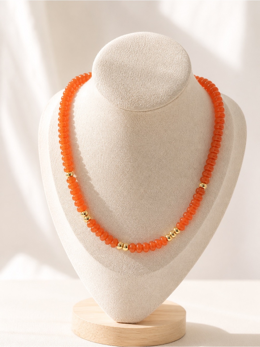Orange Beaded Necklace with Gold Accents - Women Jewelry